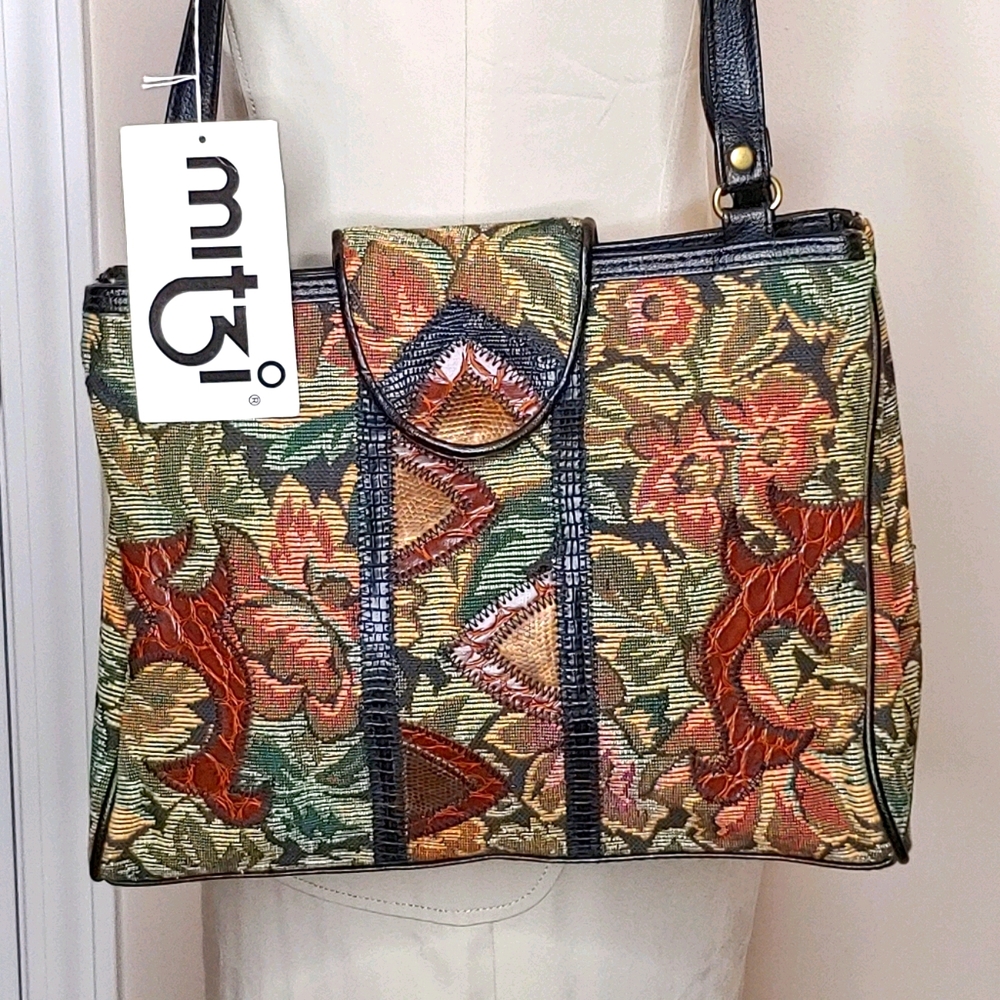 Mitzi double handle black tapestry purse NWT…